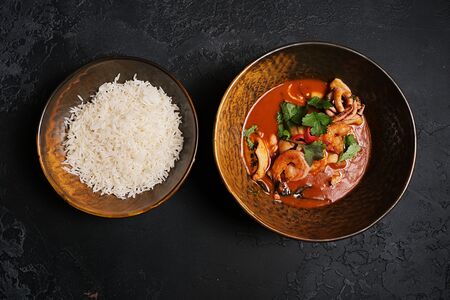 Карри с морепродуктами, с рисом басмати