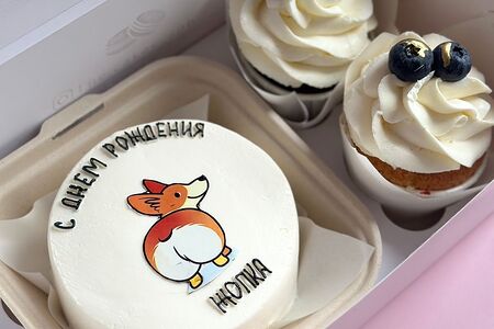 Набор Бенто-торт Корги и 2 капкейка с голубикой 