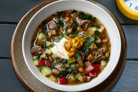 Окрошка мясная на квасе