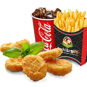 Куриные наггетсы 6 шт + фри + напиток на выбор + маленькая игрушка