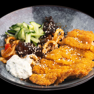 Лагман с курочкой и грибами жареный