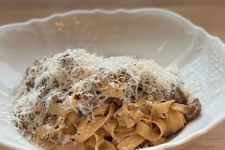 Паста с телятиной и грибами