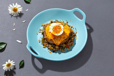 Бифштекс с рататуем из печеных овощей