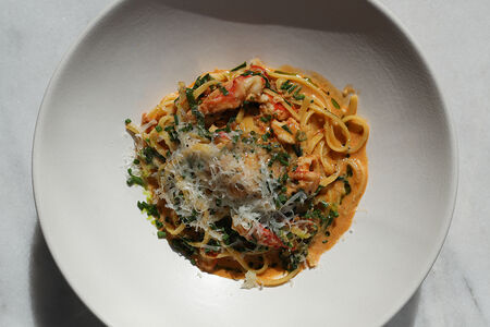 Лингвини с крабом в соусе биск