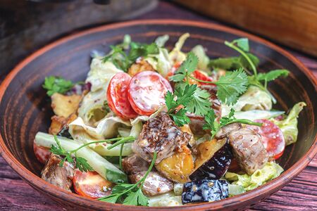 Салат с бужениной, баклажанами и кунжутным соусом