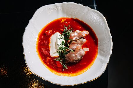 Борщ с гусем и вяленной хурмой 