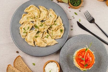 Салат 21 век и Вареники с адыгейским сыром и зеленью