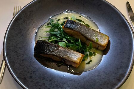 Лосось со шпинатом и соусом из белого вина