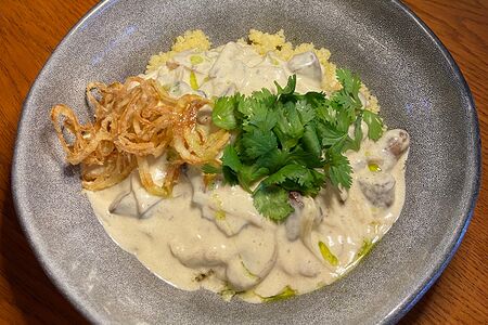 Куриные сердечки с грибами