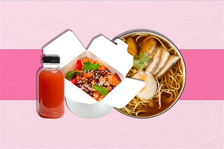 Рамэн суп, вок куриный плюс напиток