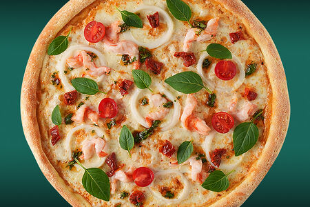 Пицца с морепродуктами и сливочным соусом