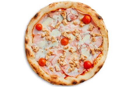 Мясная пицца с помидорами черри