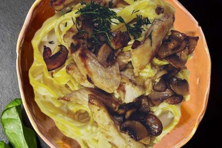 Паста Феттуччине с курицей и грибами