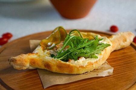 Хачапури с сыром Фета, зеленью и семгой