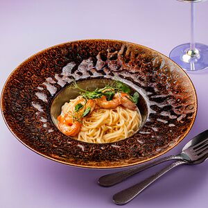 Паста с креветками и страчателлой