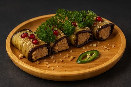 Рулет из баклажанов с грецким орехом