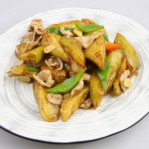 Жареные баклажаны с мясом в соевом соусе