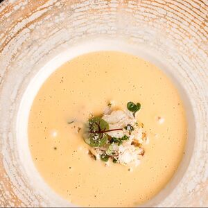 Крем-суп из картофеля с печеной треской