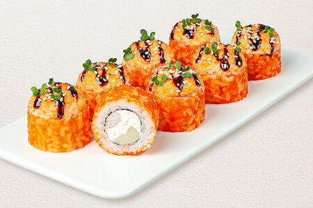 Шеф ролл с лососем и креветкой запеченный ролл