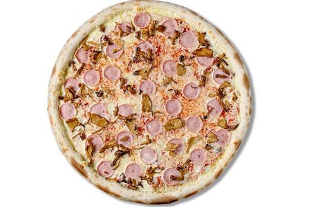 Пицца с ветчиной и грибами средняя