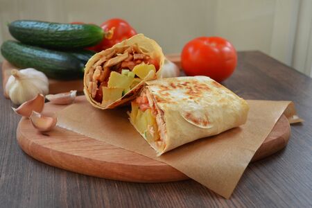 Шаверма двойная куриная с картошкой