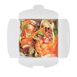 Креветка, сладкий чили с лапшой удон