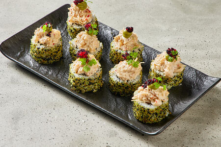 Краб, копченые сливки, креветка, авокадо