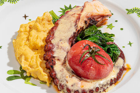 Осьминог с кремом фава