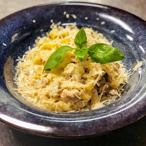 Паста Феттуччине с телячьей вырезкой и грибами