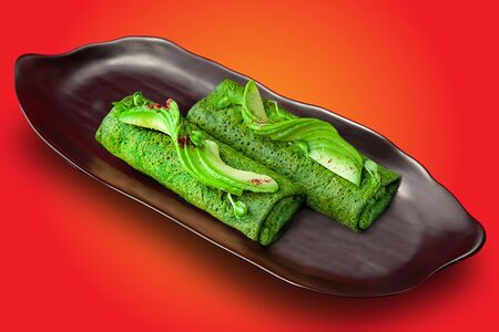 Блинчики веган с фетой, авокадо и шпинатом 