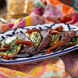 Печень с жареной брынзой