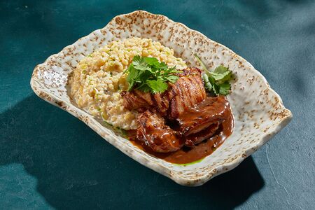 Курица на гриле со сливочным булгуром