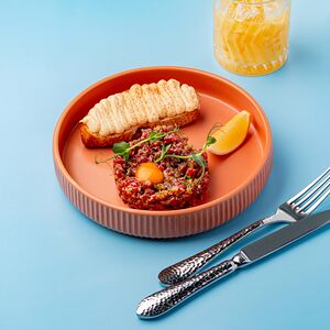 Тартар из говядины с крем пармезаном 