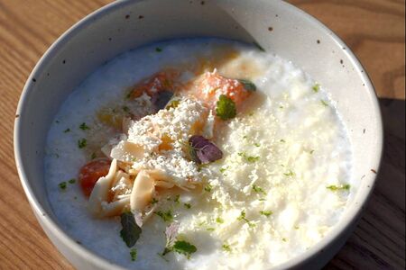 Рисовая каша на кокосовом молоке с печеной тыквой и ананасами