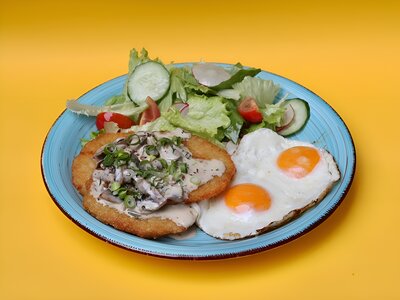 Драники с грибами и яйцом 