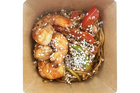 Лапша яичная с креветками