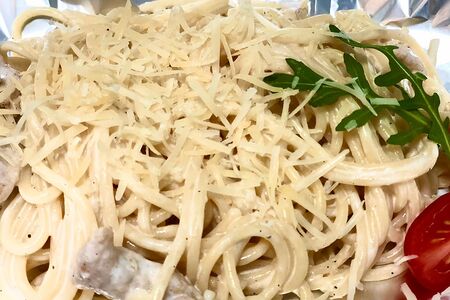 Спагетти с шампиньонами в сливочном соусе