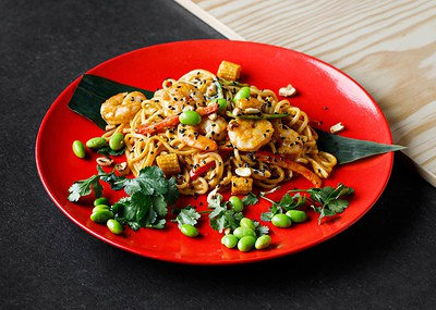 Лапша Том Ям с креветками