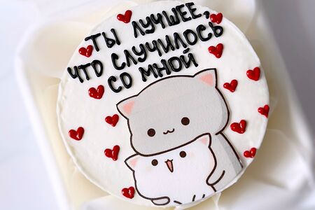Бенто-торт на день рождения/годовщину с котами и сердечками 