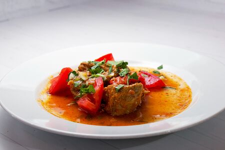 Баранина, тушенная с овощами