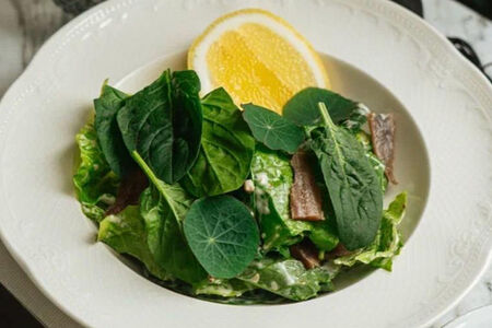 Хрустящие листья салата с кантабрийским анчоусом и пармезаном