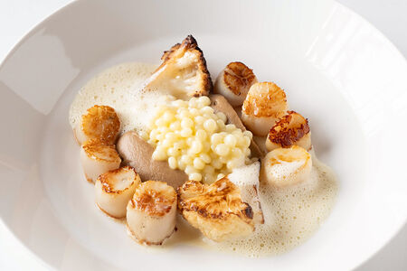 Жареные гребешки с соусом из фуа-гра