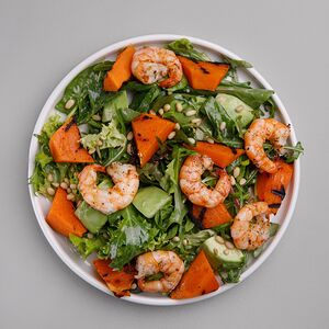 Մանրածովախեցգետնով և բատատով աղցան