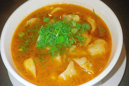 Суп с пельменями ручной работы