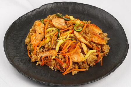 Рис с креветками в соусах терияки и sweet chili