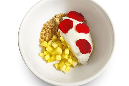 Мусс с сиртаки и печенье с тартаром из ананаса