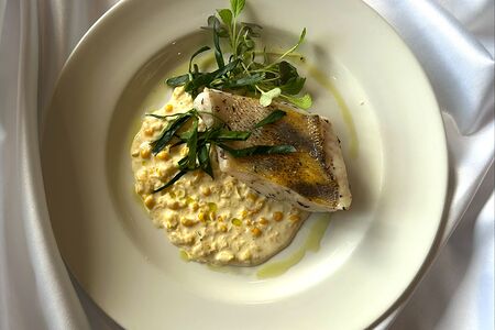 Судак с птитимом и местными лисичками