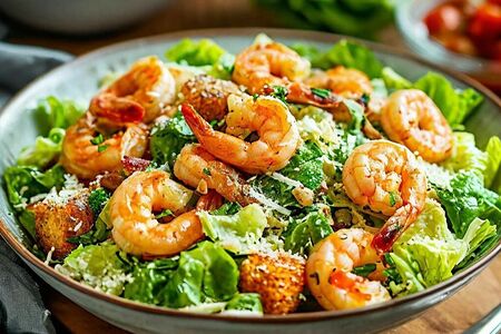 Салат Цезарь с креветками