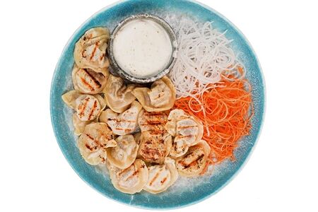 Пельмени куриные жареные с соусом спешиал