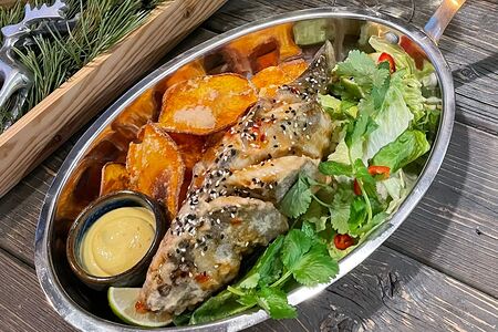 Хрустящая дорадо со сладким картофелем